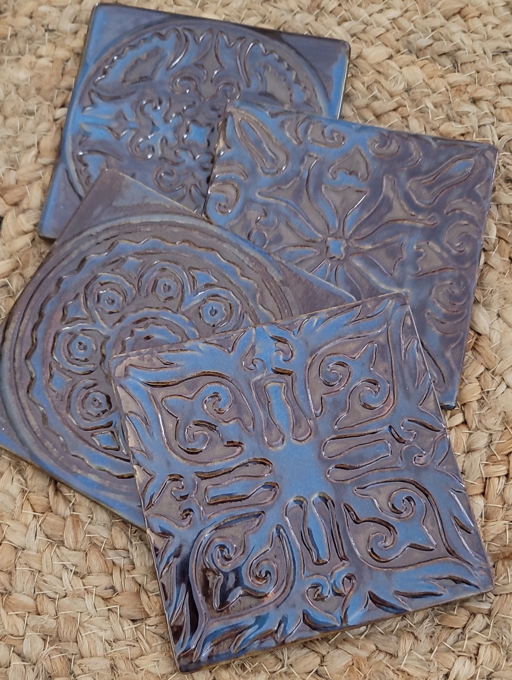Embossed Ceramic Tile Coasters - Set of 4